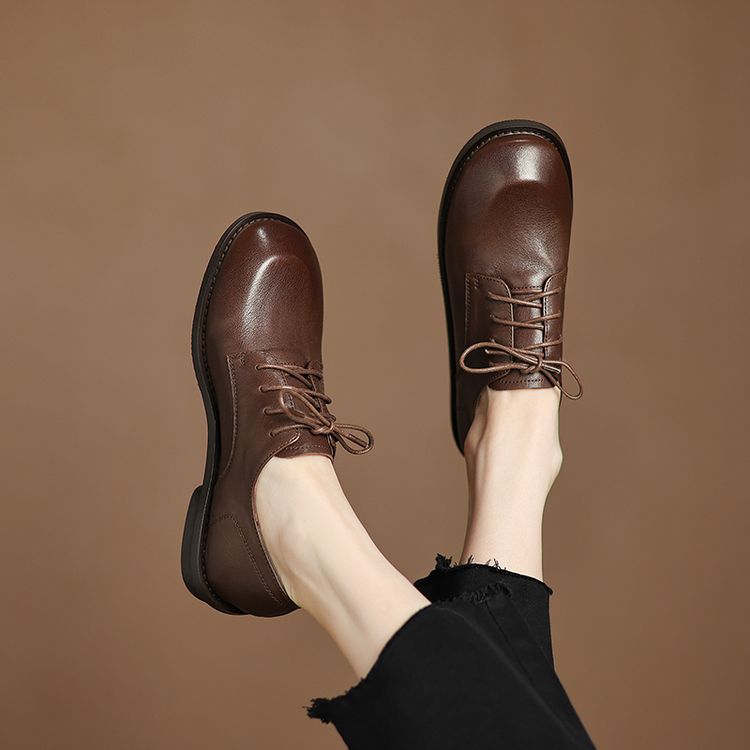 Deep Mouth Flat Shoes Korean Style Cross Strap Round Toe Lace Up