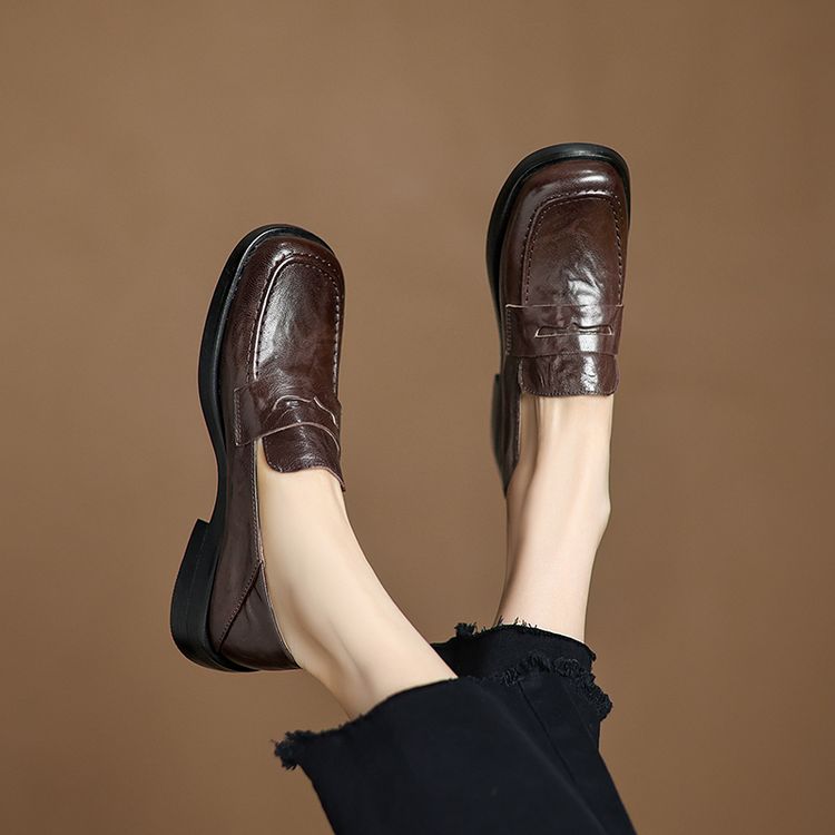 Deep Mouth Flat Shoes Korean Style Square Toe Slip-On Low Heel