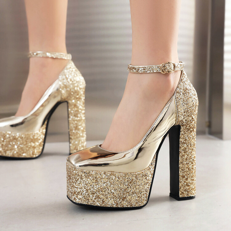 Patent Leather Chunky Heel Platform Square Toe Pumps