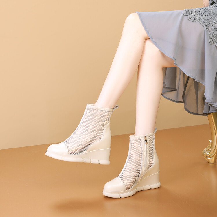 Women's Closed Toe Wedge Sandals - Top Grain Leather, Super High Heel, 2024 Summer - Image 2