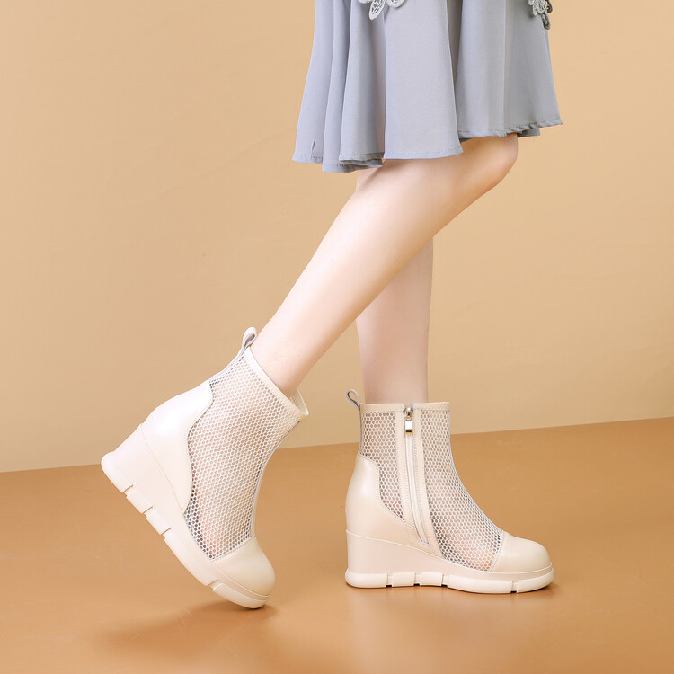 Women's Closed Toe Wedge Sandals - Top Grain Leather, Super High Heel, 2024 Summer - Image 3