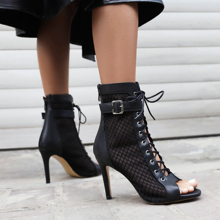 Women's High Heel Ankle Boots with Cross Strap and Buckle - Image 3