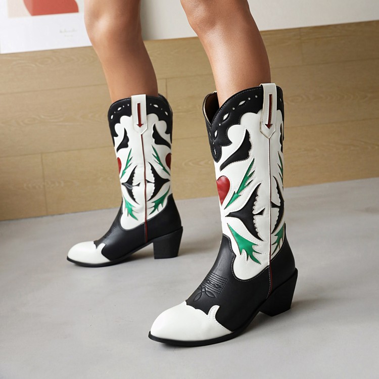Women's High Shaft Knight Boots with Embroidery and Color Block Design - Style o.html