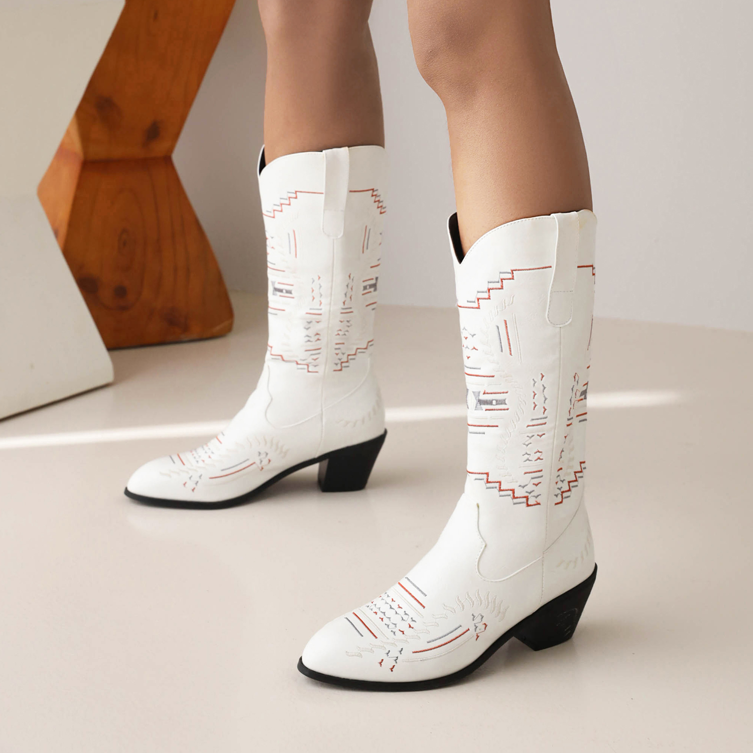 Women's High Shaft Knight Boots with Embroidery and Color Blocking - Style k.html - Image 2
