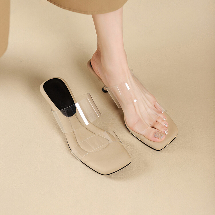 Women's One-Strap Slide Sandals with Mid Heel and Glitter Accents - Image 4