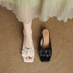 Women's One-Strap Slides with Chunky Heel and TPR Sole - Style e.html