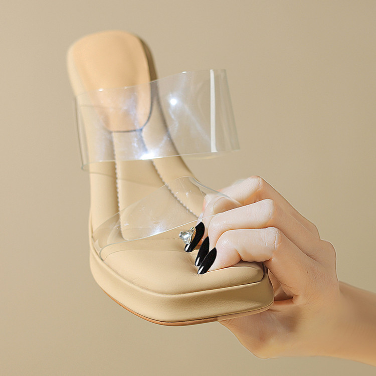 Women's One-Strap Slides with High Heel and Glitter Accents