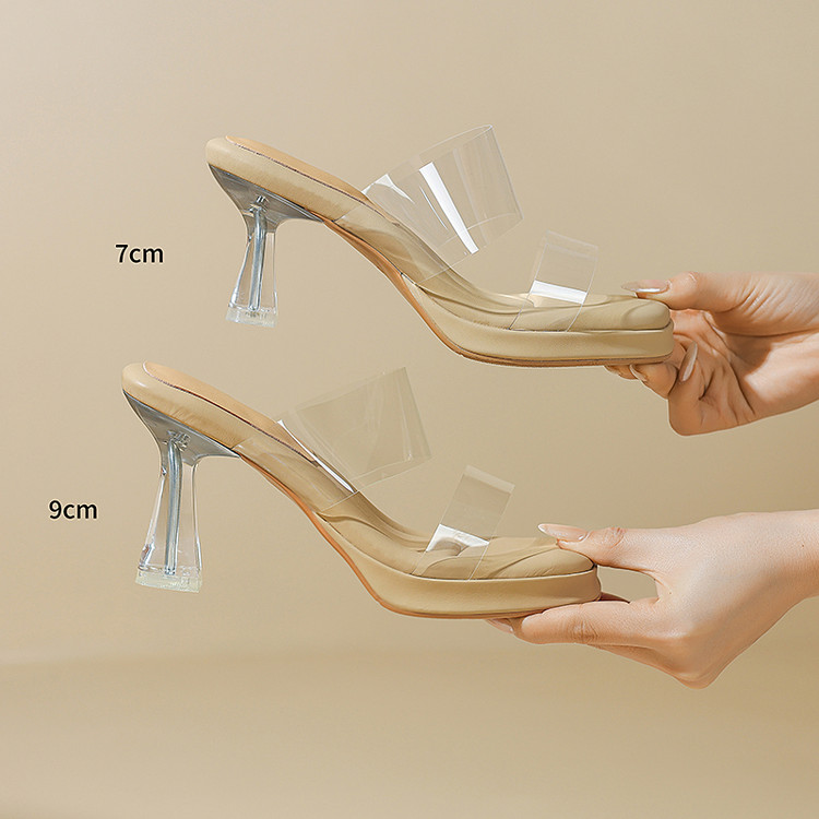 Women's One-Strap Slides with High Heel and Glitter Accents - Image 2