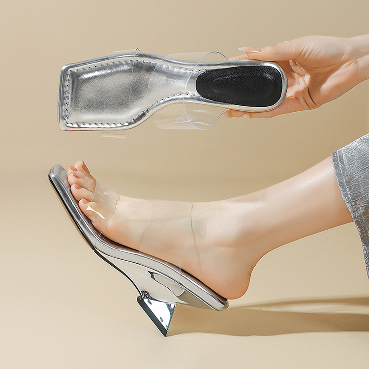 Women's One-Strap Slides with High Wedge Heel and Glitter Accents
