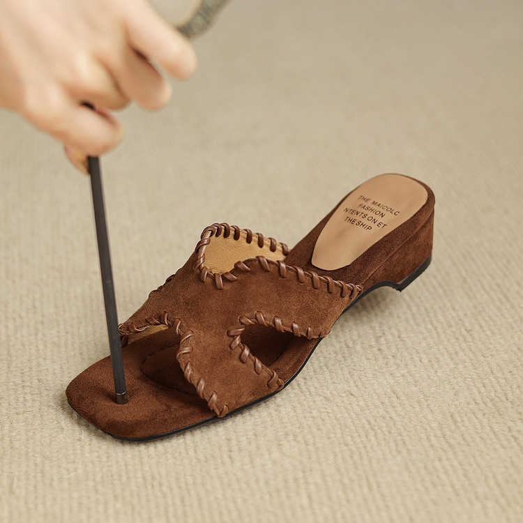 Women's One-Strap Slides with Wedge Heel and Pigskin Lining