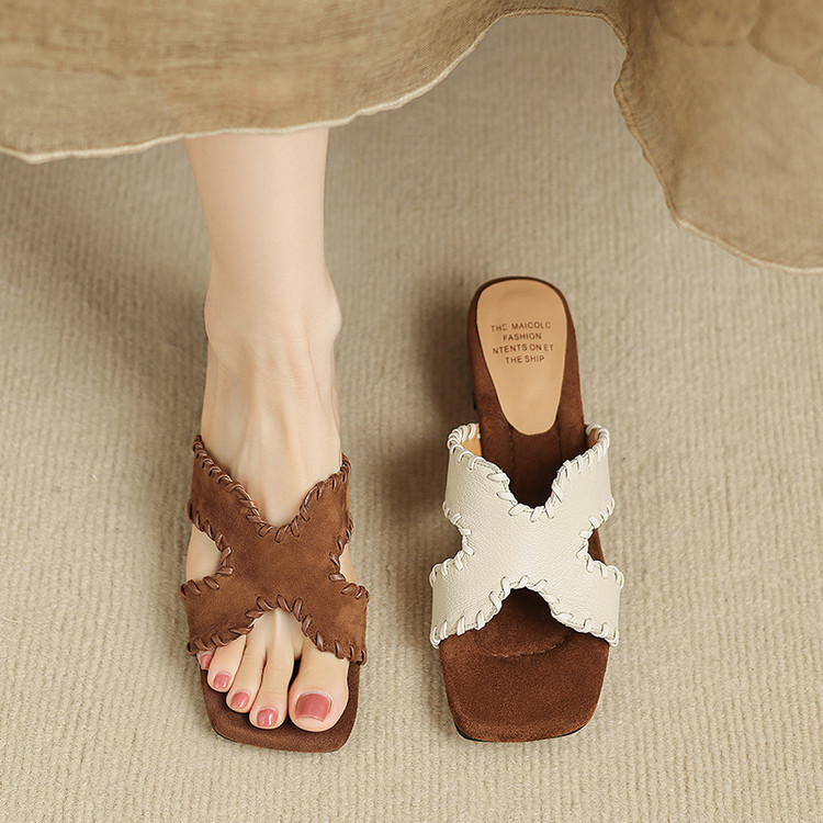 Women's One-Strap Slides with Wedge Heel and Pigskin Lining - Image 2