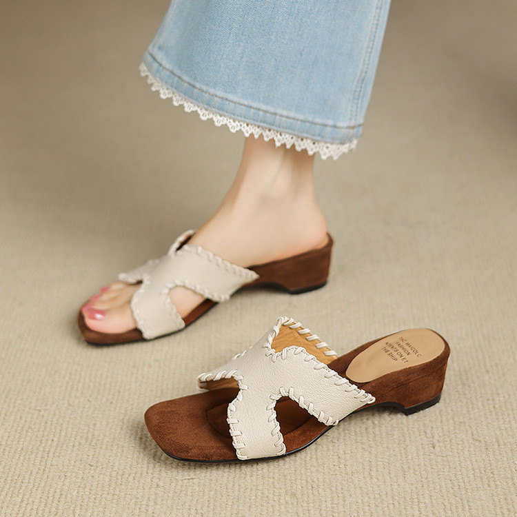 Women's One-Strap Slides with Wedge Heel and Pigskin Lining - Image 4