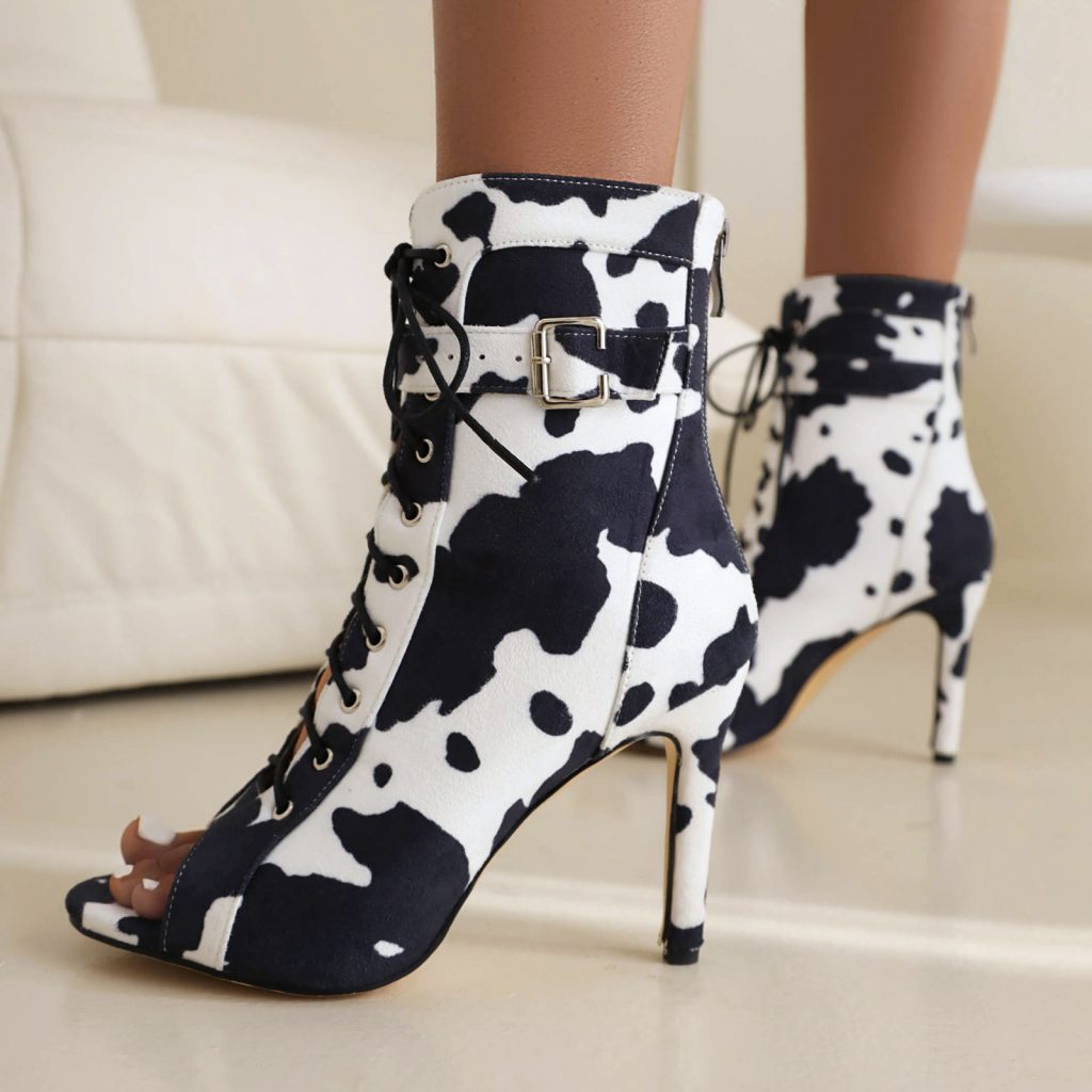 Women's Suede High Heel Ankle Boots with Cross Strap and Buckle